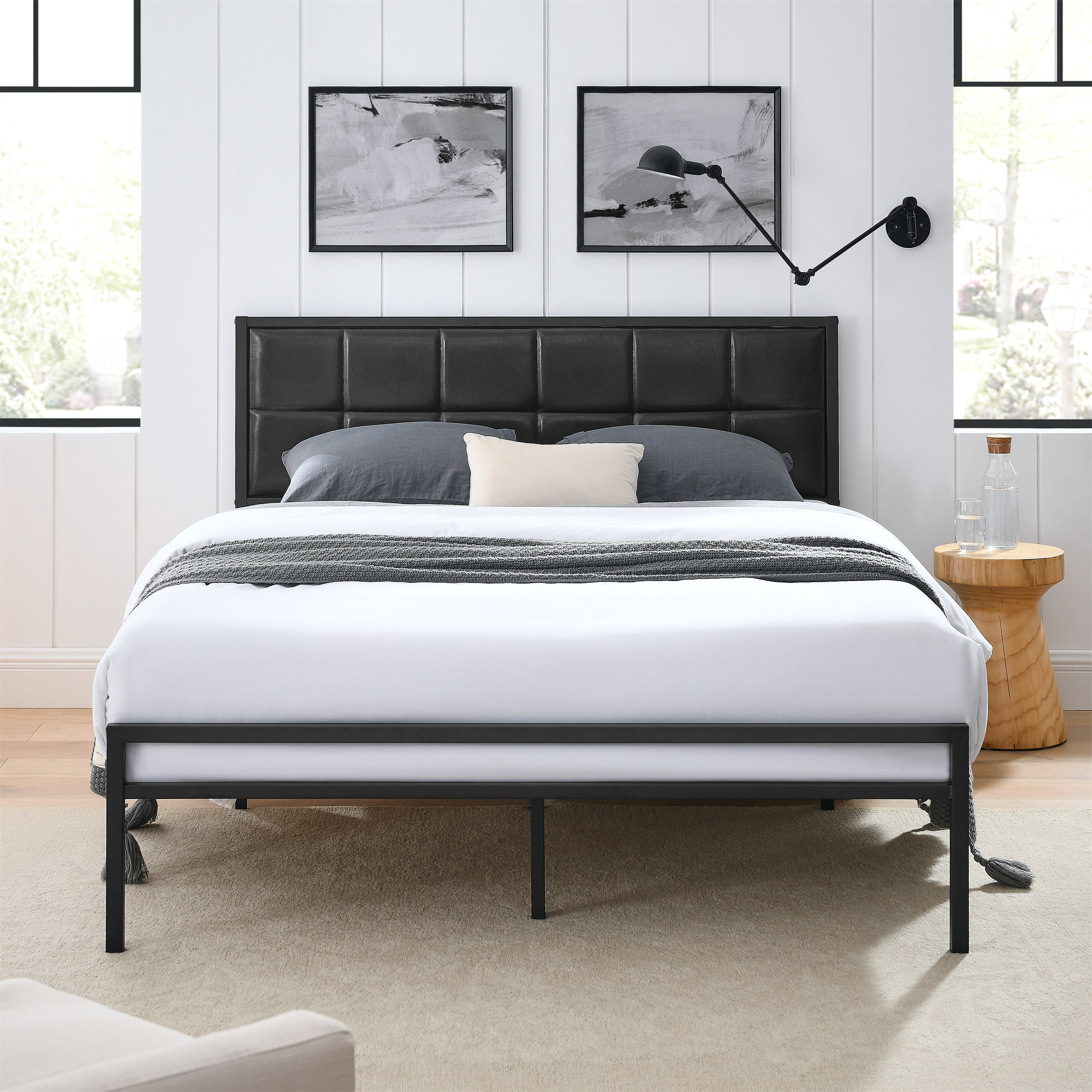 Metal bed frame with upholstered headboard sales
